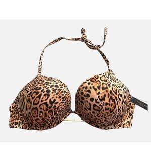 Victorias Secret Nwt Leopard Push Up Bombshell +2 Cups Swim Bikini Top 38C